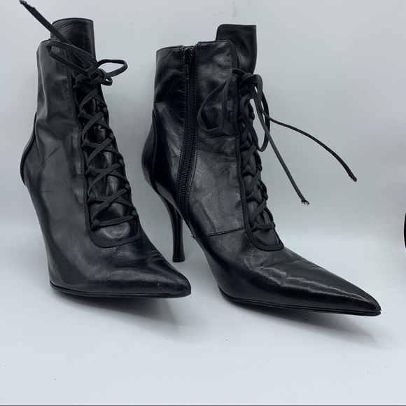 Nine West Belindia Pointed Toe Leather Stiletto Boots Size 8M